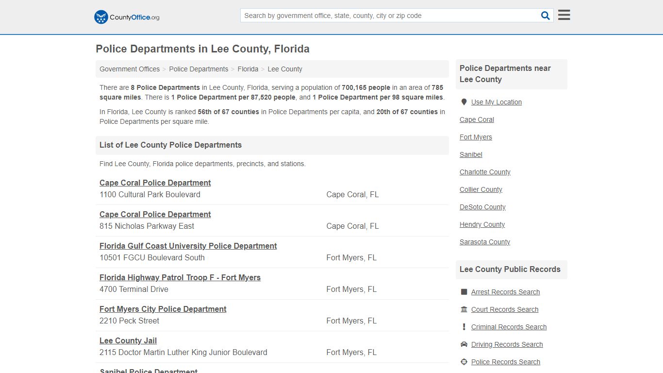 Police Departments - Lee County, FL (Arrest Records & Police Logs)