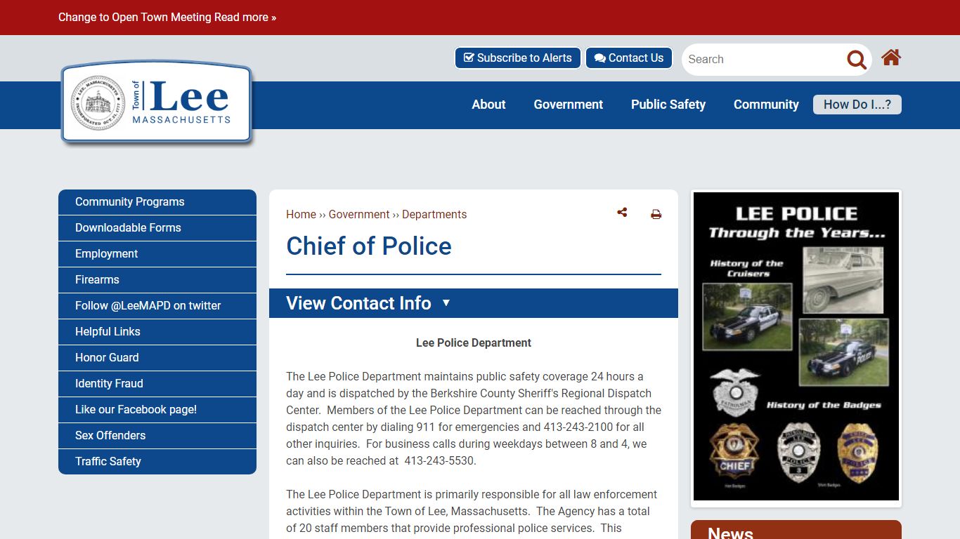 Chief of Police | Town of Lee MA